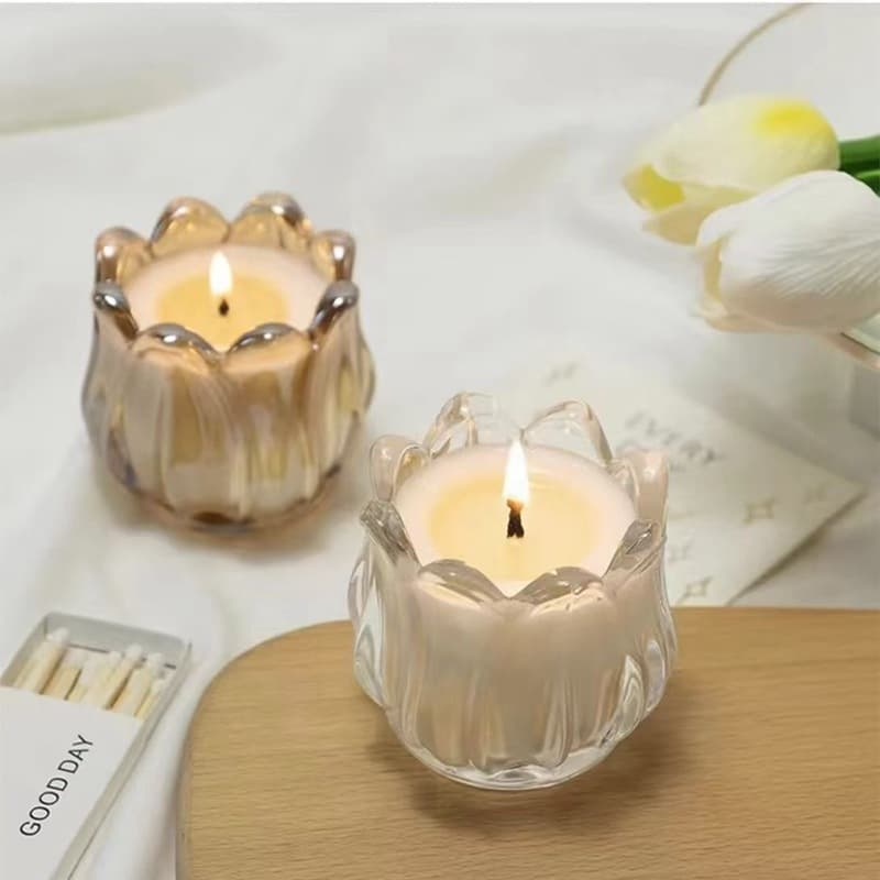 Vintage Tulip Flower Glass Candle Holder Jar Wax Crystal Glass Cup Wedding Candle Holder Multiple Colors Available