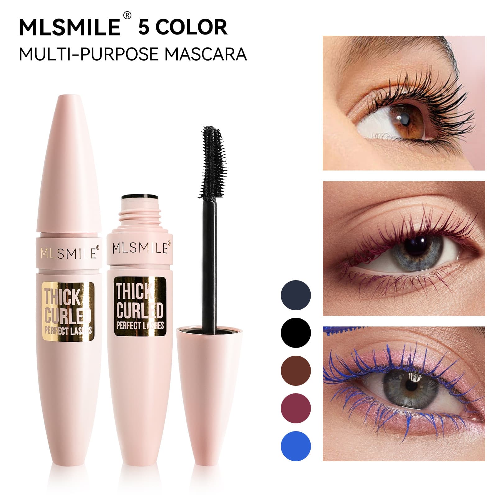MLSMILE Cross-border 4D Volumizing Curling Colored Mascara, Smudge-proof, Waterproof and Sweat-resistant Eye Makeup Base