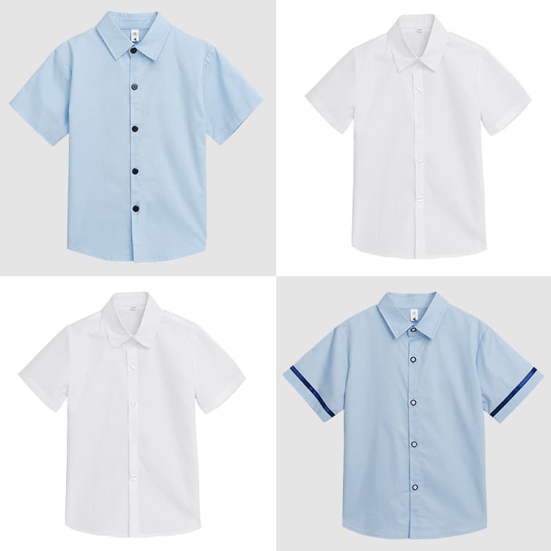 Children's Summer Short-Sleeve Shirt Student Uniform Top Boys Blue Summer Shirt Girls Cotton White Shirt