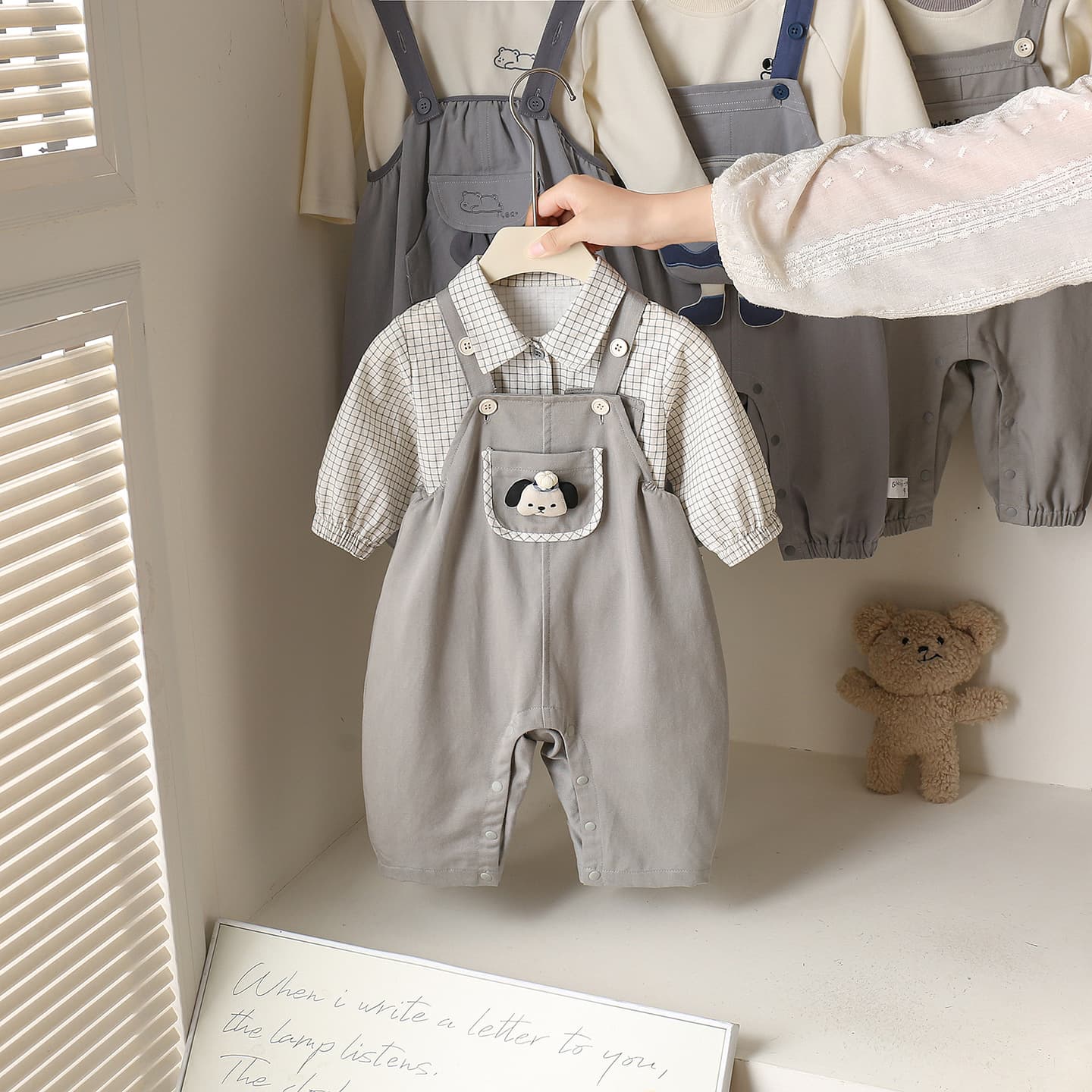 Baby Set Korean Fashion Plaid Shirt Children's Suspender Pants Two-Piece Set Baby Separate Autumn Outdoor Wear