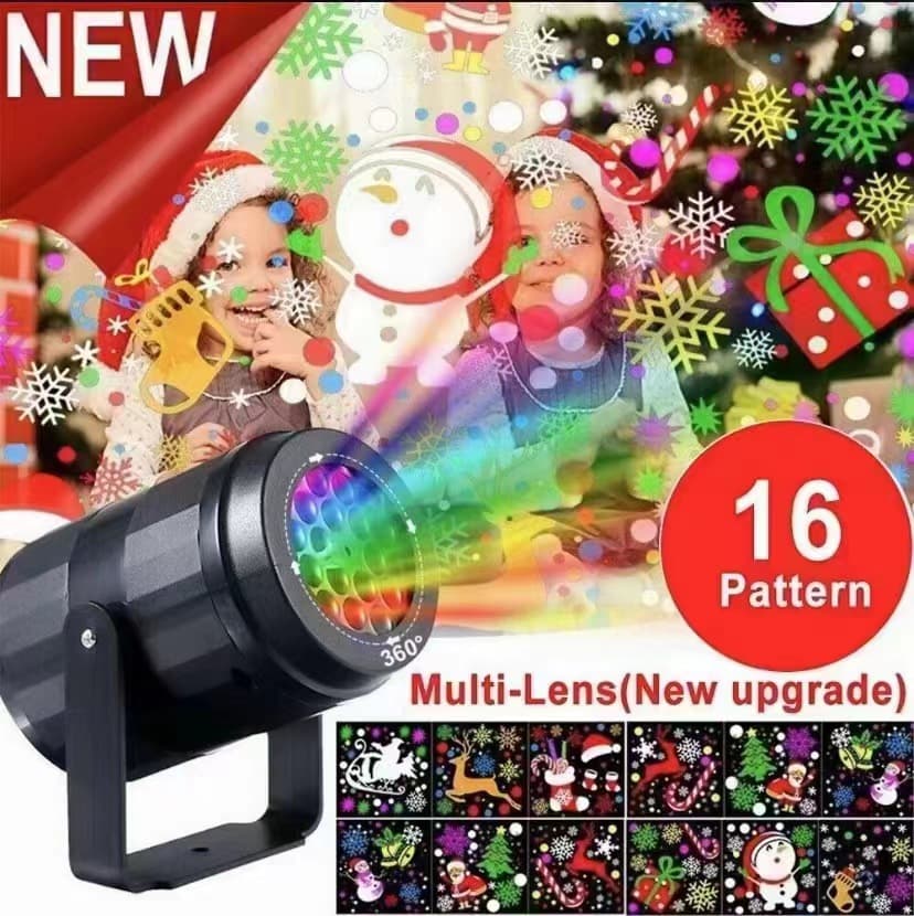 Cross-border Best-selling LED Snowflake Projection Light with 16 Patterns, Christmas Decoration Light, Colorful Rotating Holiday Projector