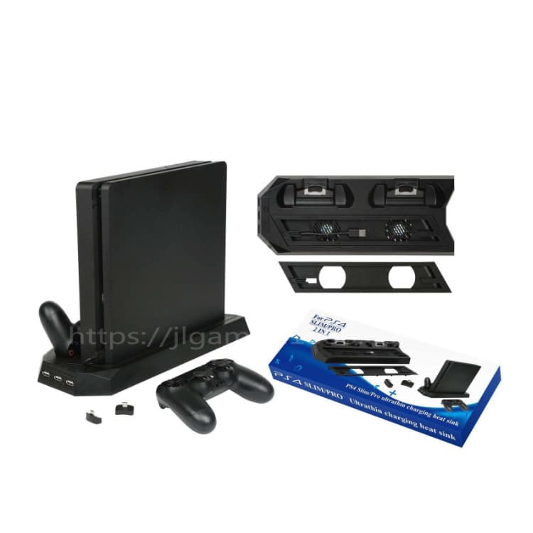 PS4 Slim/Pro 2-in-1 Stand Fan Base with Dual Controller Charger