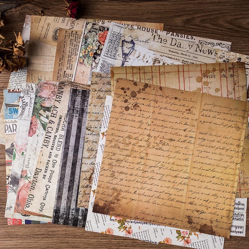 Cross-border 20 Sheets Material Paper Vintage Letter Series European-style English Back Pattern Scrapbook Collage Material Scrapbook Decoration