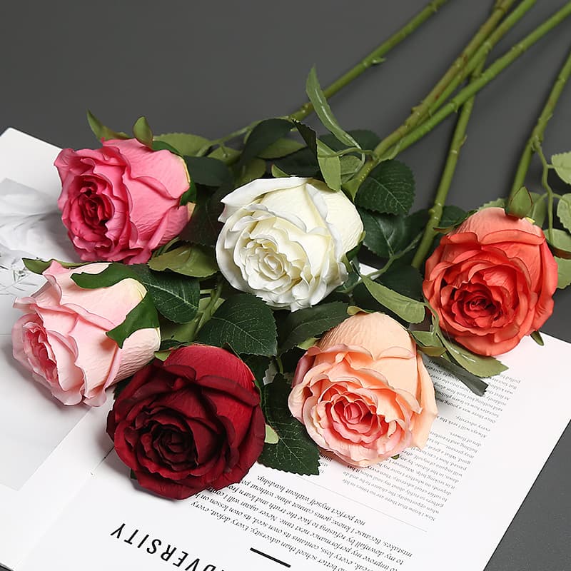 Upgraded Single-Head Rolled Edge Rose Artificial Flower Wedding Hall Decoration Floral Material Home Decor Fake Flower Photography Prop