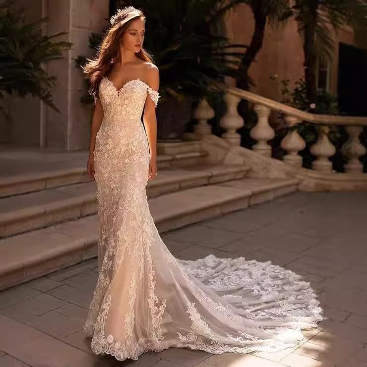 Fish Tail Outdoor Light Wedding Dress Lace Slimming Bride Main Wedding Dress Spring Autumn New Style Elegant Fairy Wedding Dress Spring Summer