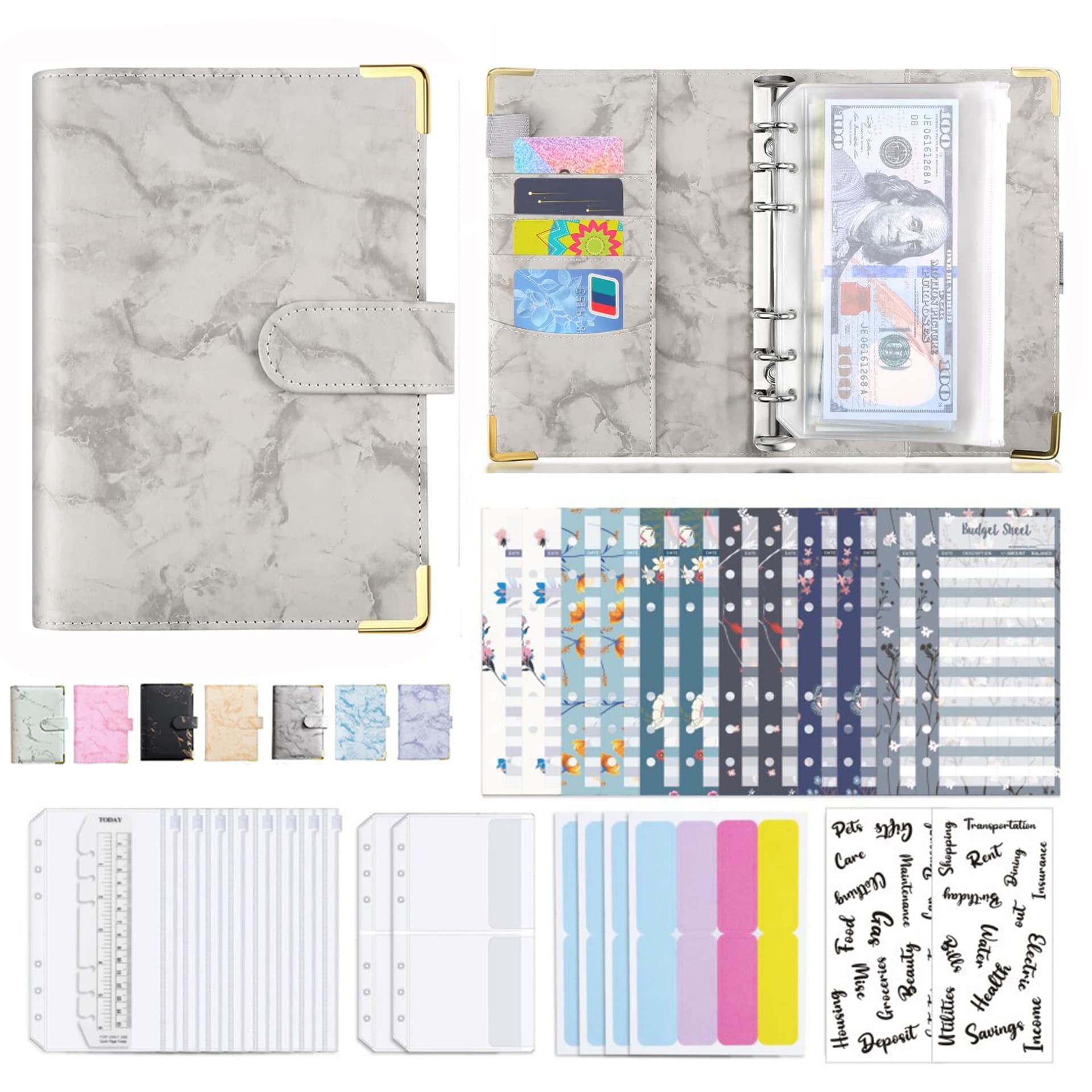 In stock, cross-border Amazon exclusive A6 marbling loose-leaf book with copper corners, money-saving plan budget book, one-piece delivery