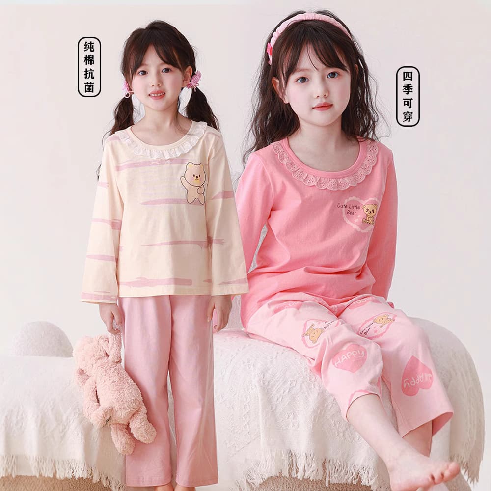 2025 Spring/Summer Girls' Cotton Pajamas Long Sleeve Long Pants Children's Air Conditioning Wear Home Suit