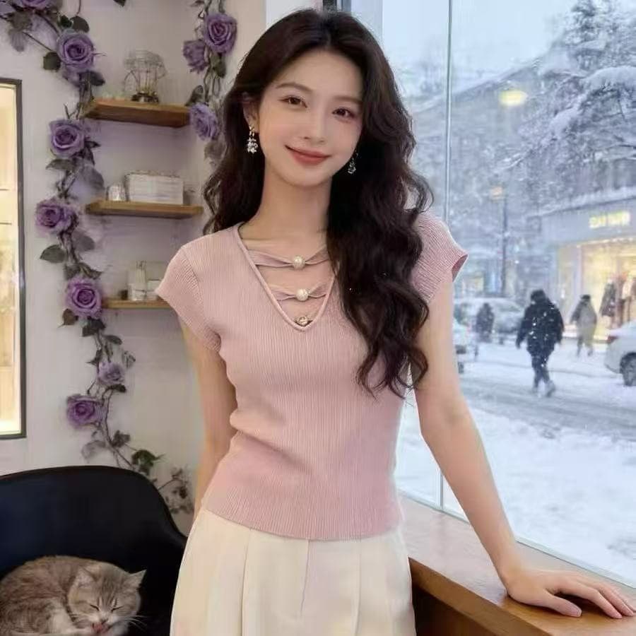 2026 Summer Knitwear Pure Desire Slimming Sleeveless Top Women's Versatile Age-Reducing Slimming Short-Sleeved Knitwear