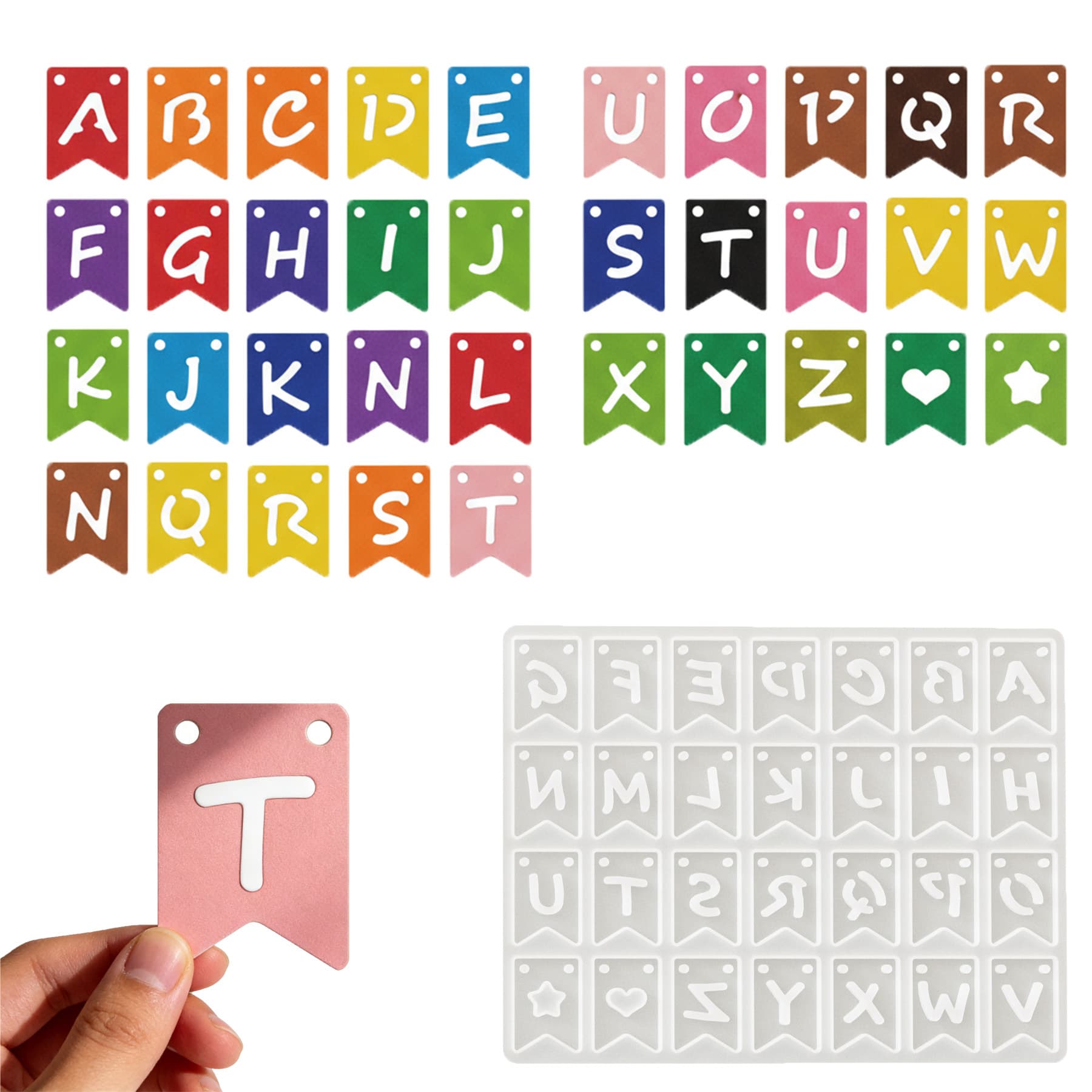 Cross-border new 26 alphabet flag pendants resin silicone mold glue diy with double hole English pendant