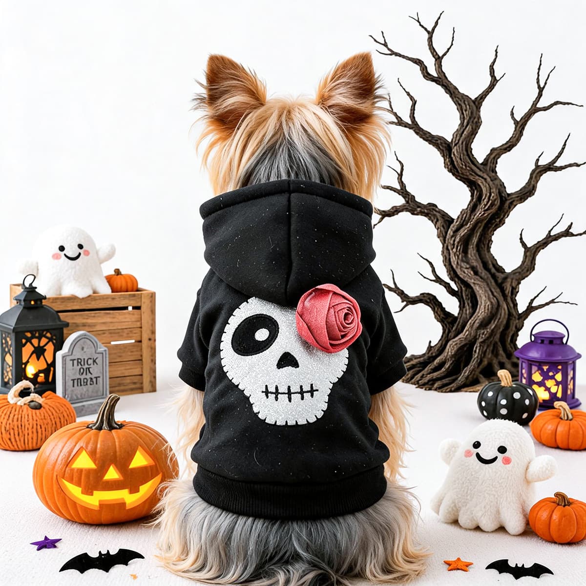 Wholesale Pet Clothing Small Dog Cat Clothes Autumn Winter Silver Skeleton Halloween Sweatshirt Teddy
