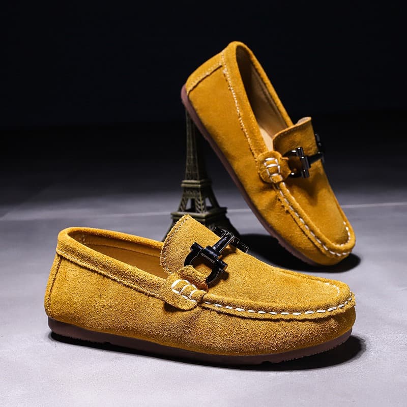 Boys' Four Seasons Loafers, Loafers for Medium and Large Children, Autumn and Winter Trendy Thick Fleece Style British Style Children's Leather Shoes