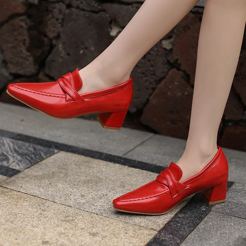 30-50 European and American Foreign Trade Cross-Border Size Simple Small Square Toe Spring Women's Single-Layer Shoes Chunky Heel Mid-Mouth Shoes H443