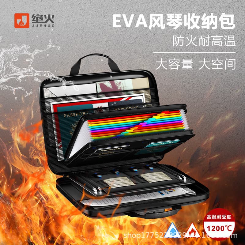 Juehuo EVA Accordion Storage Bag Fireproof High Temperature Resistant Large Capacity Document Holder Flame Retardant File Organizer Portable
