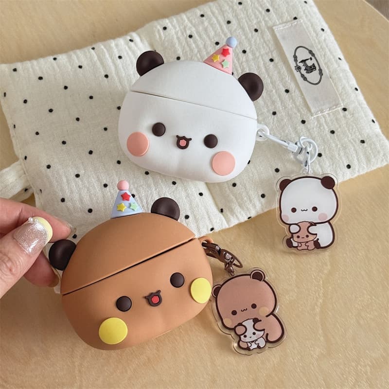 Cartoon White Brown Bear Bubba Apple AirPods Pro Compatible 2/3/4 Gen Wireless Bluetooth Earphone Case Anti-Drop