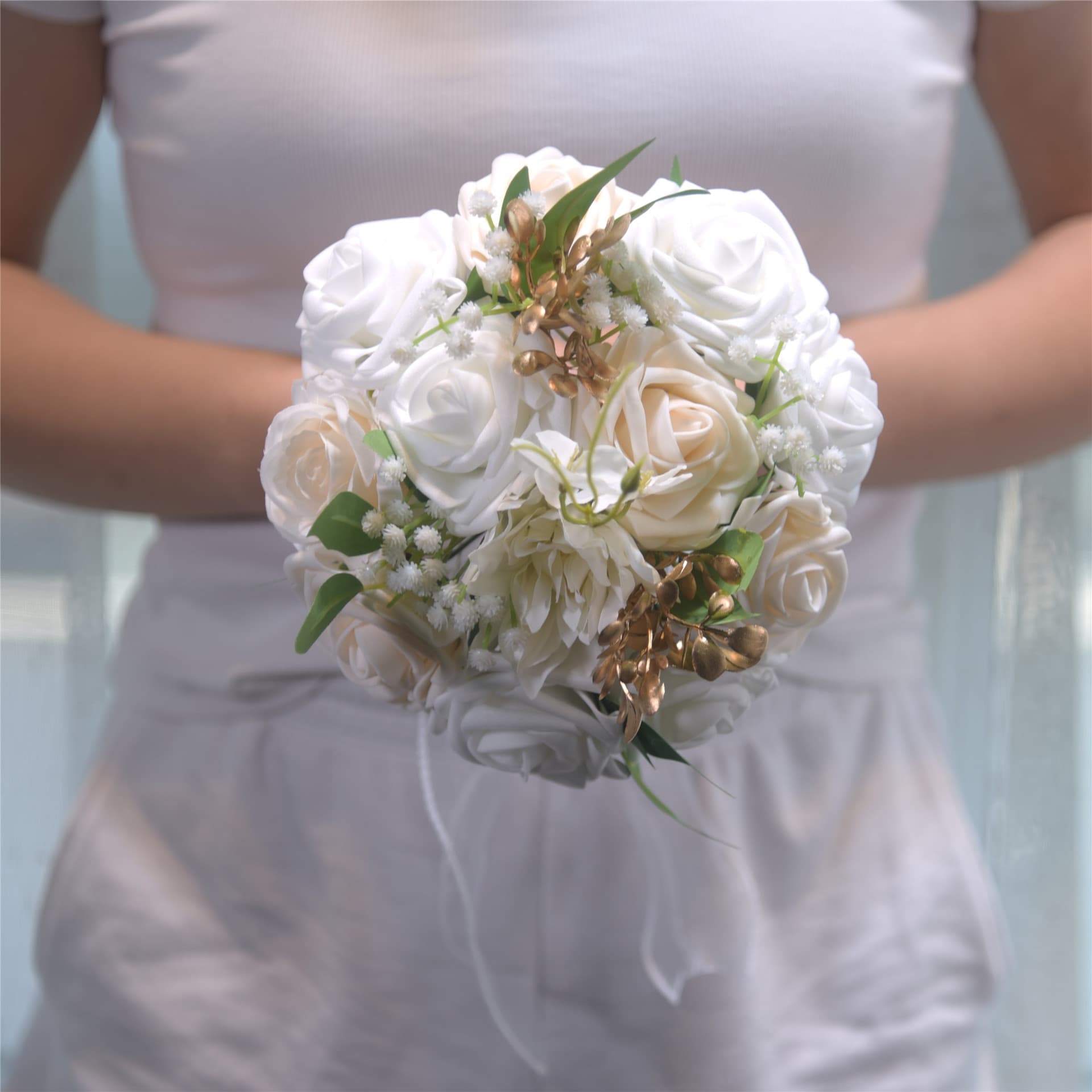 121 Eternal Angel PE Artificial Flower Bride and Bridesmaid Wedding Bouquet, Simulated Rose Bouquet, Wedding Decoration