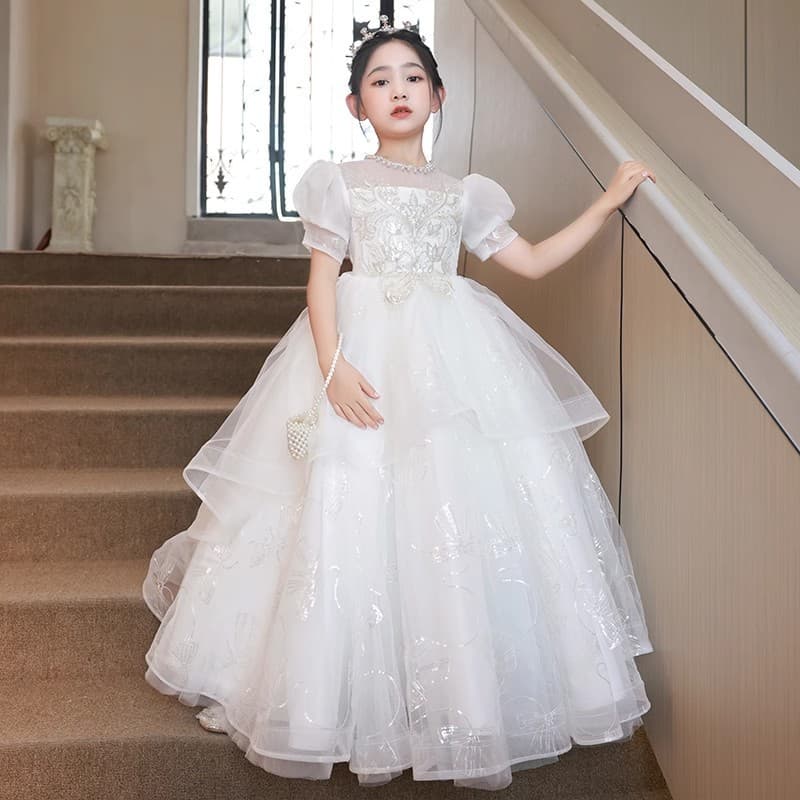 Children's Evening Dress High-End Summer New Girls' Wedding Dress Piano Performance Outfit Host Flower Girl Princess Dress