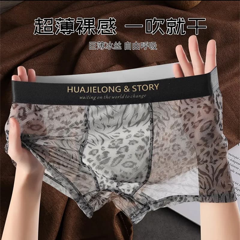 New Leopard Print Sheer Mesh Sexy Men's Underwear, Semi-Transparent Men's Briefs, Drop Shipping