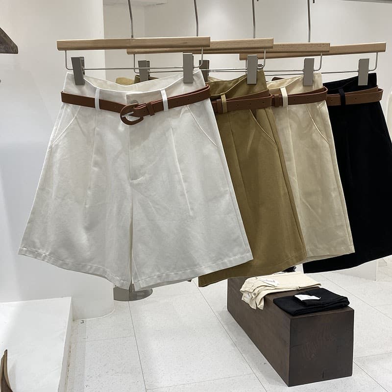 Cotton Khaki Shorts for Women Loose 2025 New Summer High Waist A-Line Five-Point Wide Leg Casual Mid-Length Shorts