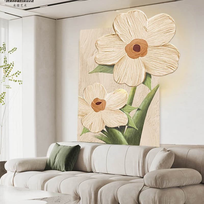 Oil-style irregular living room floor painting, sofa background/entryway artwork with two flowers 120x170