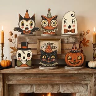 Cross-border hot-selling Halloween three-layer wooden desktop tray ornament with ghost, black cat, pumpkin, owl home decor