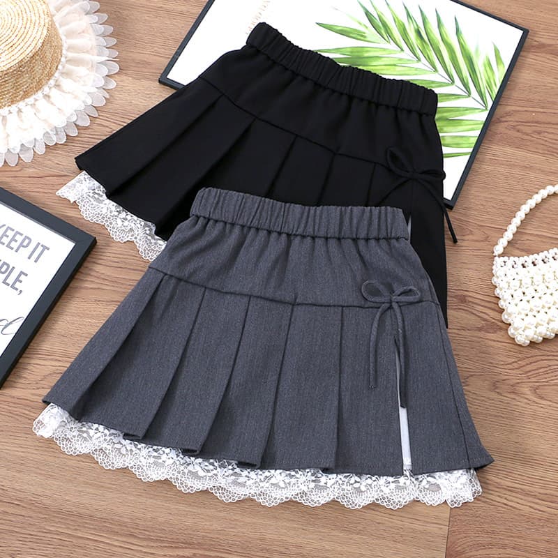 Girls Fashionable Pleated Skirt Lace Academy Style Short Skirt 2025 Spring New Solid Color JK Pleated Skirt Cross-border Children's Clothing