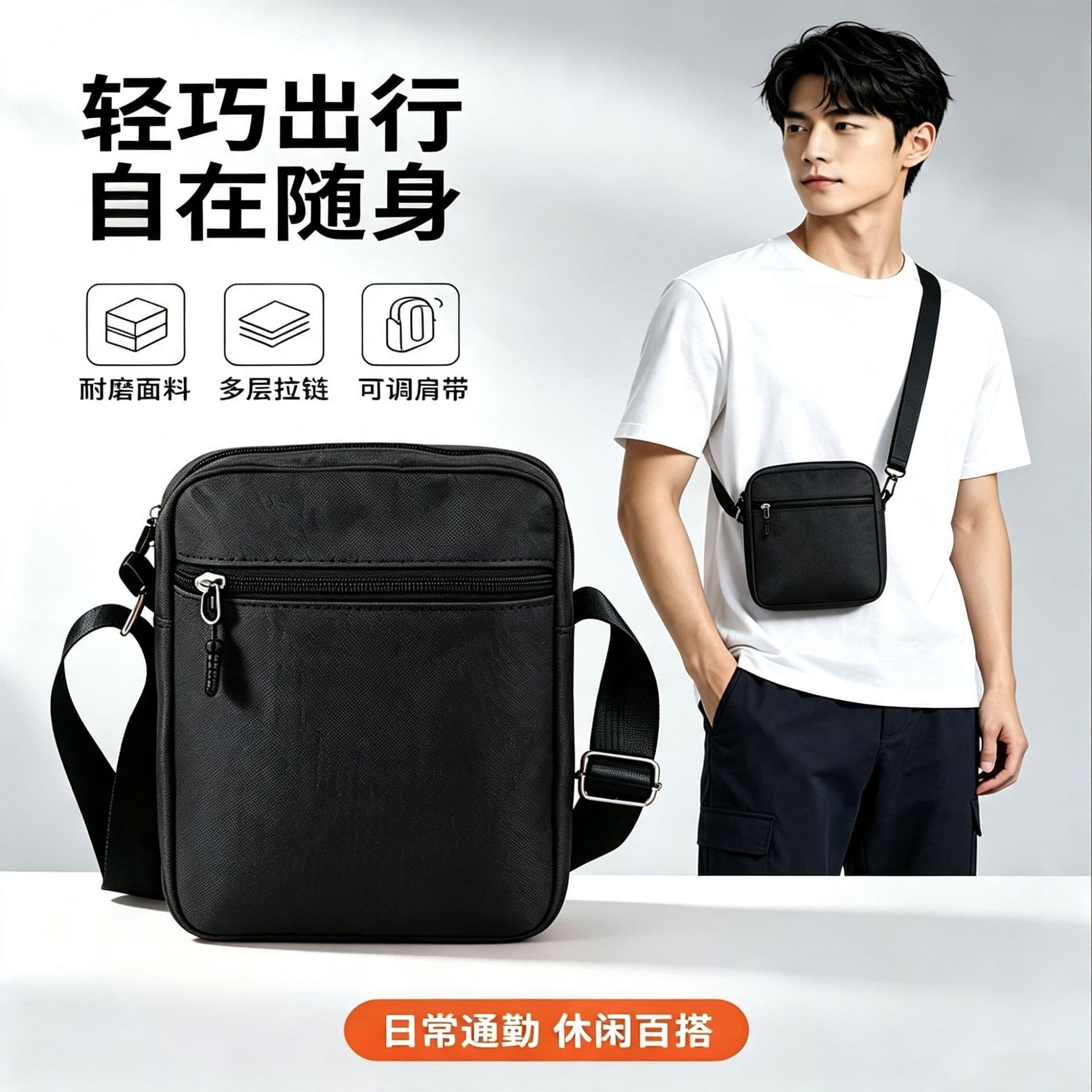Foreign trade cross-border popular men's cross-body bag trendy printed casual shoulder bag Oxford cloth bag mini small bag mobile phone bag