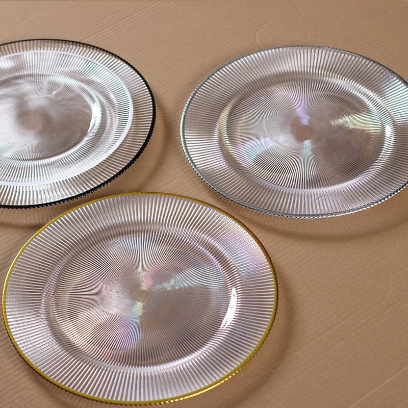 Charge Plate Cross-border Wedding Glass Plate Gold Rim Western Dinner Plate Dessert Plate Steak Pastry Glass Plate