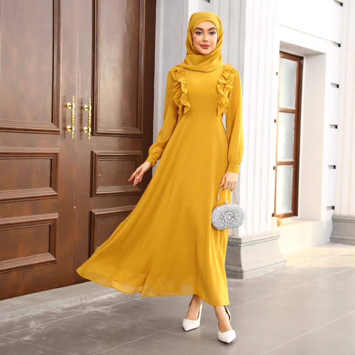 New Cross-Border Women's Fashion Chiffon Long-Sleeve Maxi Dress Gown for Wholesale from Factory Direct