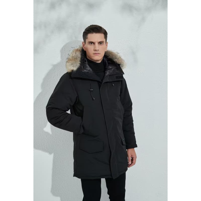 Men's Hooded Mid-Length Goose Down Jacket Canada Fur Collar