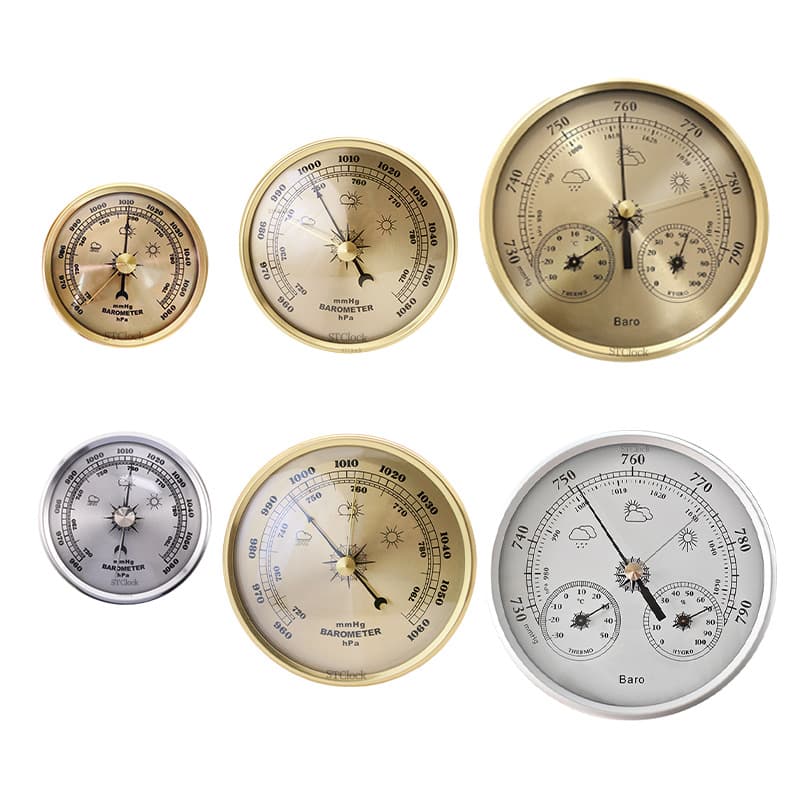 Metal Barometer Round Multi-size Inlaid Craft Barometer with Thermometer Hygrometer Three-in-One Clock Movement