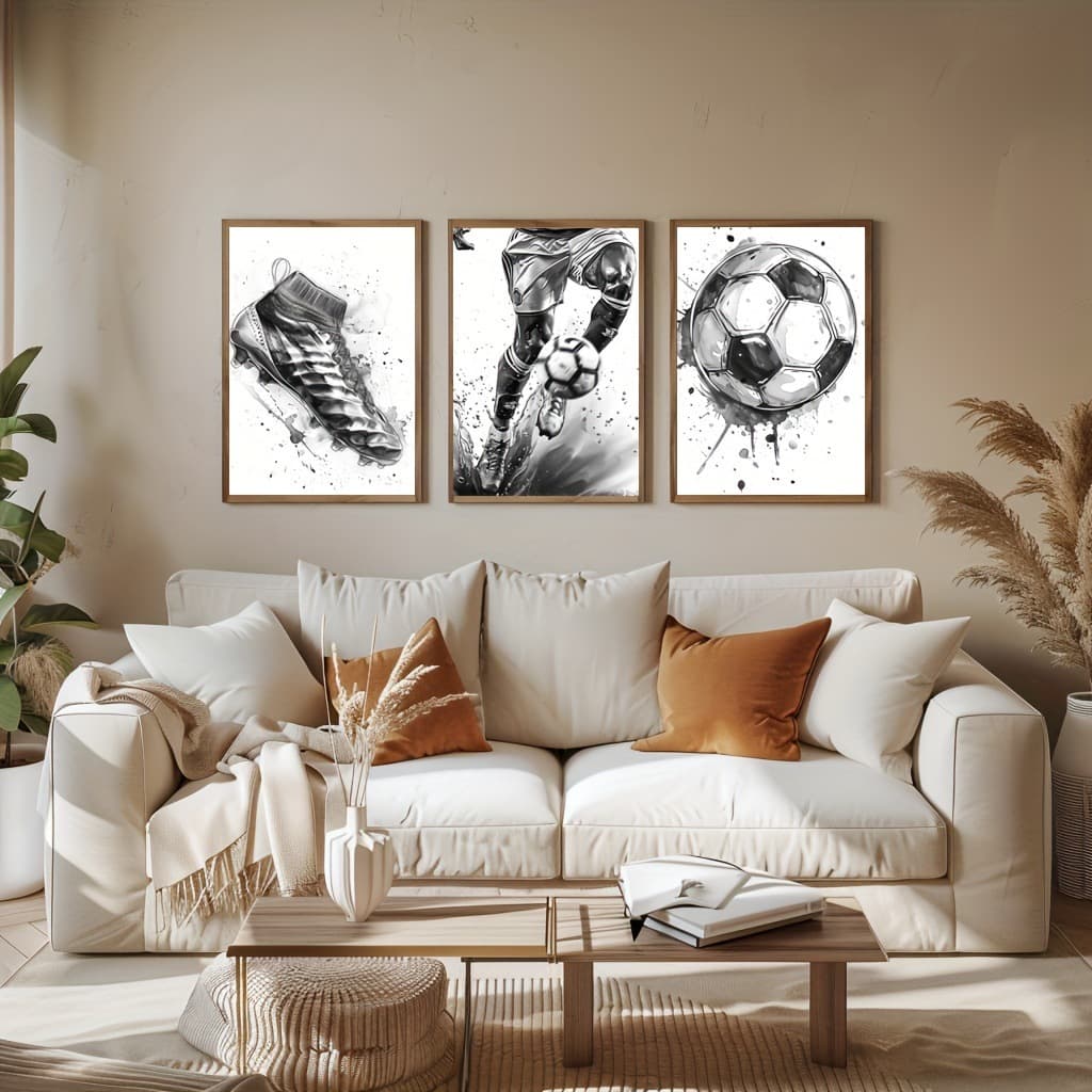 Modern Nordic Black and White Abstract Watercolor Football Sports Living Room Bedroom Decoration Frameless Print Canvas Poster