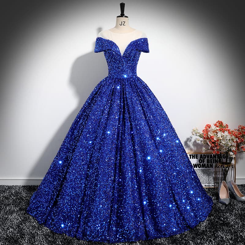 One-shoulder evening dress for women with sequins 2026 new stage solo performance clothing Vocal Art Exam Annual Meeting Tutu Skirt