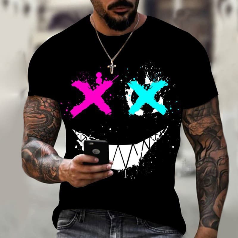 2023 Summer New Men's Street Fashion 3D Print Full Body Smiley Graphic Men's Short Sleeve T-Shirt