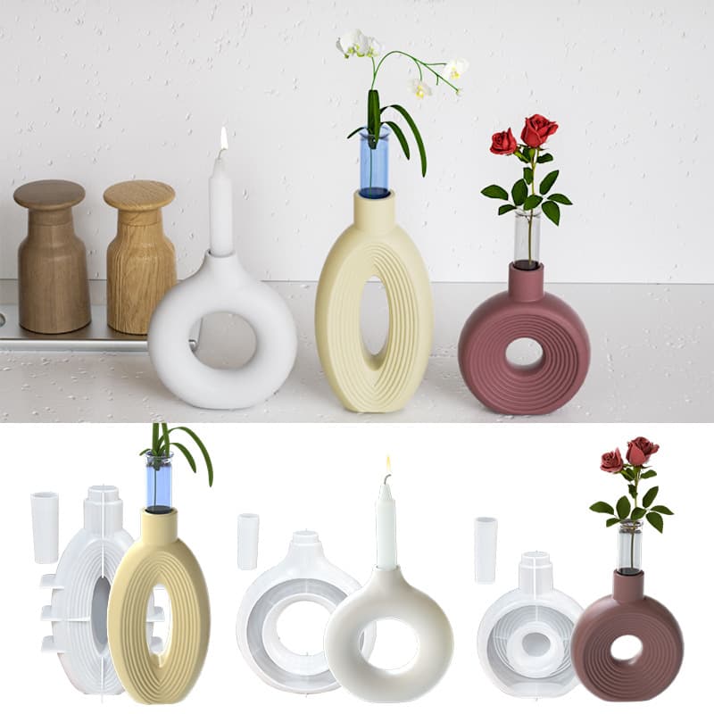 Nordic Round Flower Vase Silicone Mold, Oval Striped Ins Style Large Decorative Donut Flower Vase Epoxy Resin Mold
