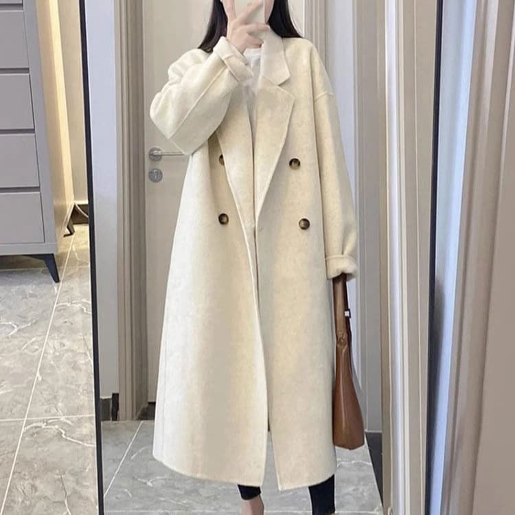Women's Wool Trench Coat Hot Sale of the Season Autumn Winter New Style Loose Mid-Length Hepburn Style Faux Cashmere Coat P