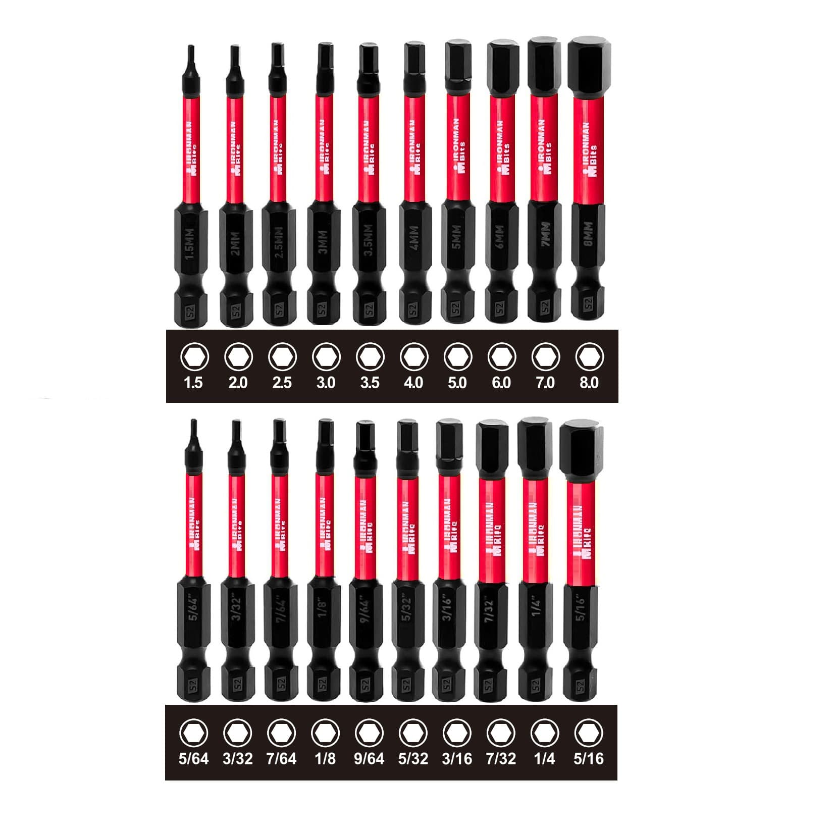 20PCS Hex Metric Imperial Bit Set Black S2 Material Impact Resistant 50mm Carbon Fiber Cross-border Amazon
