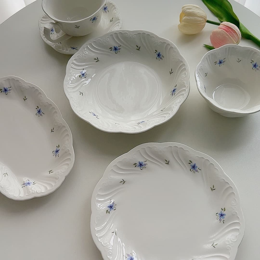 French tableware ceramic plate high-value blue floral relief household tableware high-end dessert plate dinner plate rice bowl