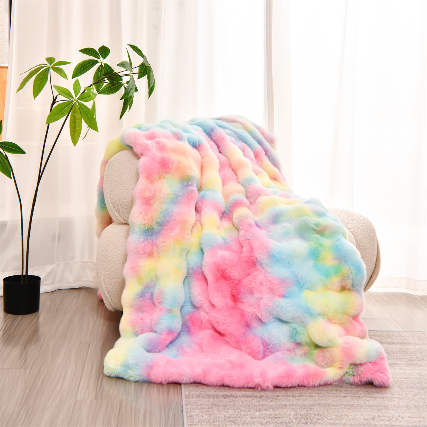 Winter Fur Blanket Thick Soft Rabbit Plush Throw Blanket for Office Nap, Sofa Cover Blanket