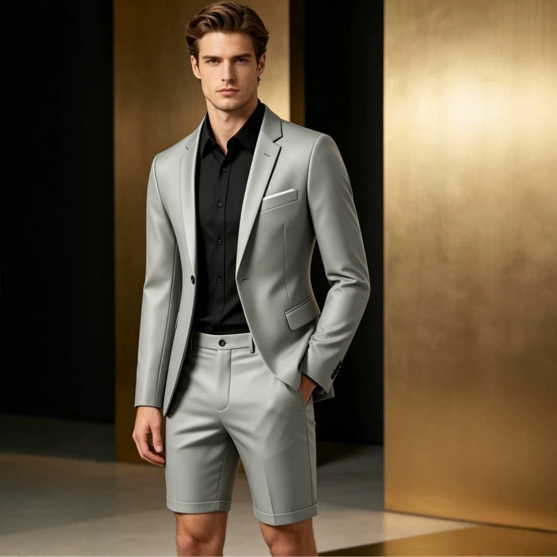 European Size Casual Suit Set Business Formal Suit Short Pants Black Shirt 3-Piece Suit Set