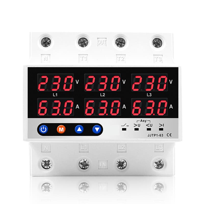 Three-Phase Four-Wire Over/Under Voltage Protector 63A/100A Current Limiter AC380V