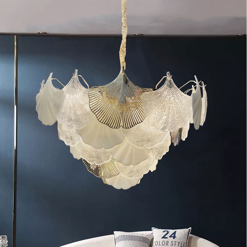Luxury Master Bedroom Light, Warm Princess Room Light, Girl's Heart Children's Room Light, Villa Ginkgo Leaf High-End Living Room Chandelier