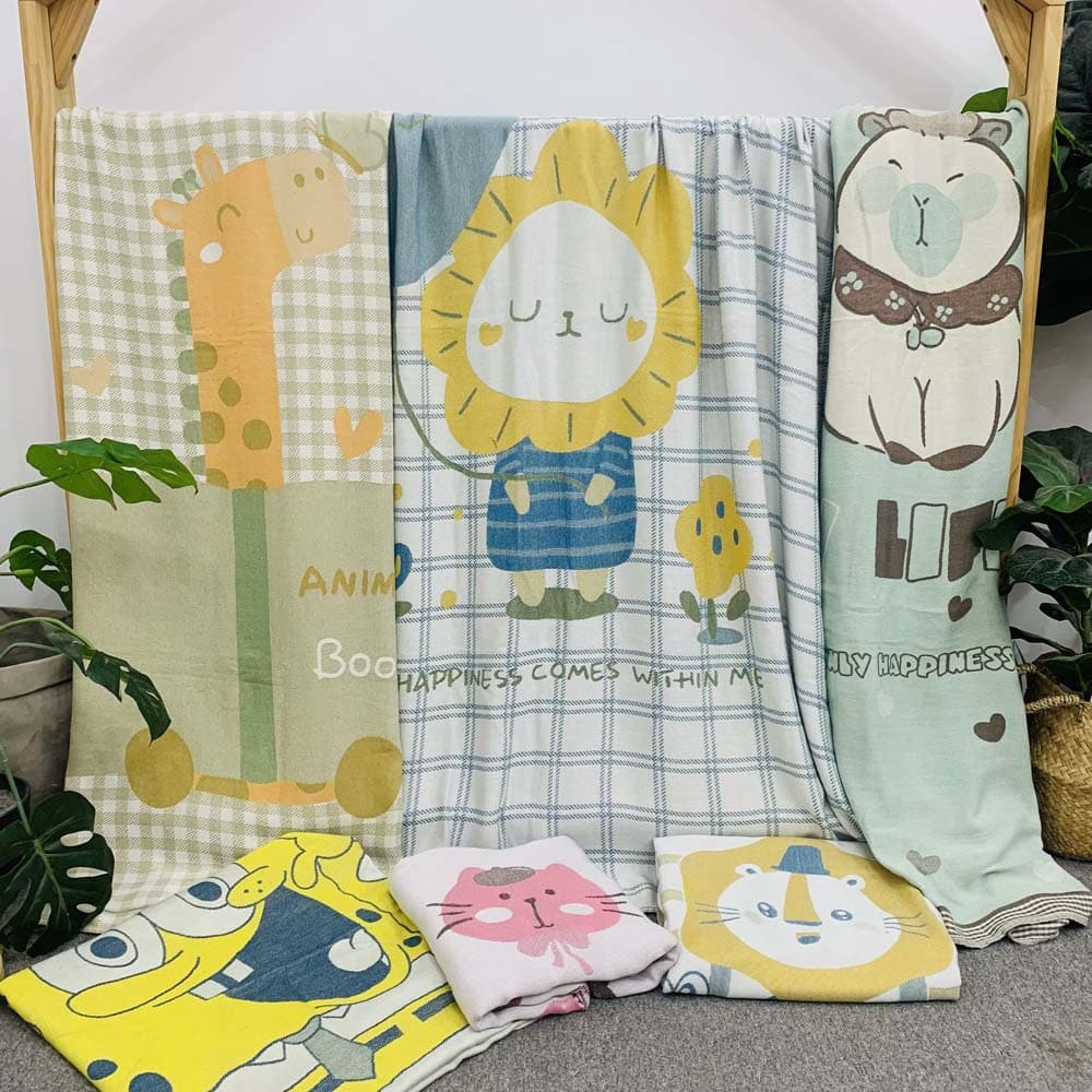 Thin bamboo fiber double-layer cool-feel blanket, children's air conditioning cover, gauze blanket, ice silk blanket, baby wrap, nap bamboo cotton