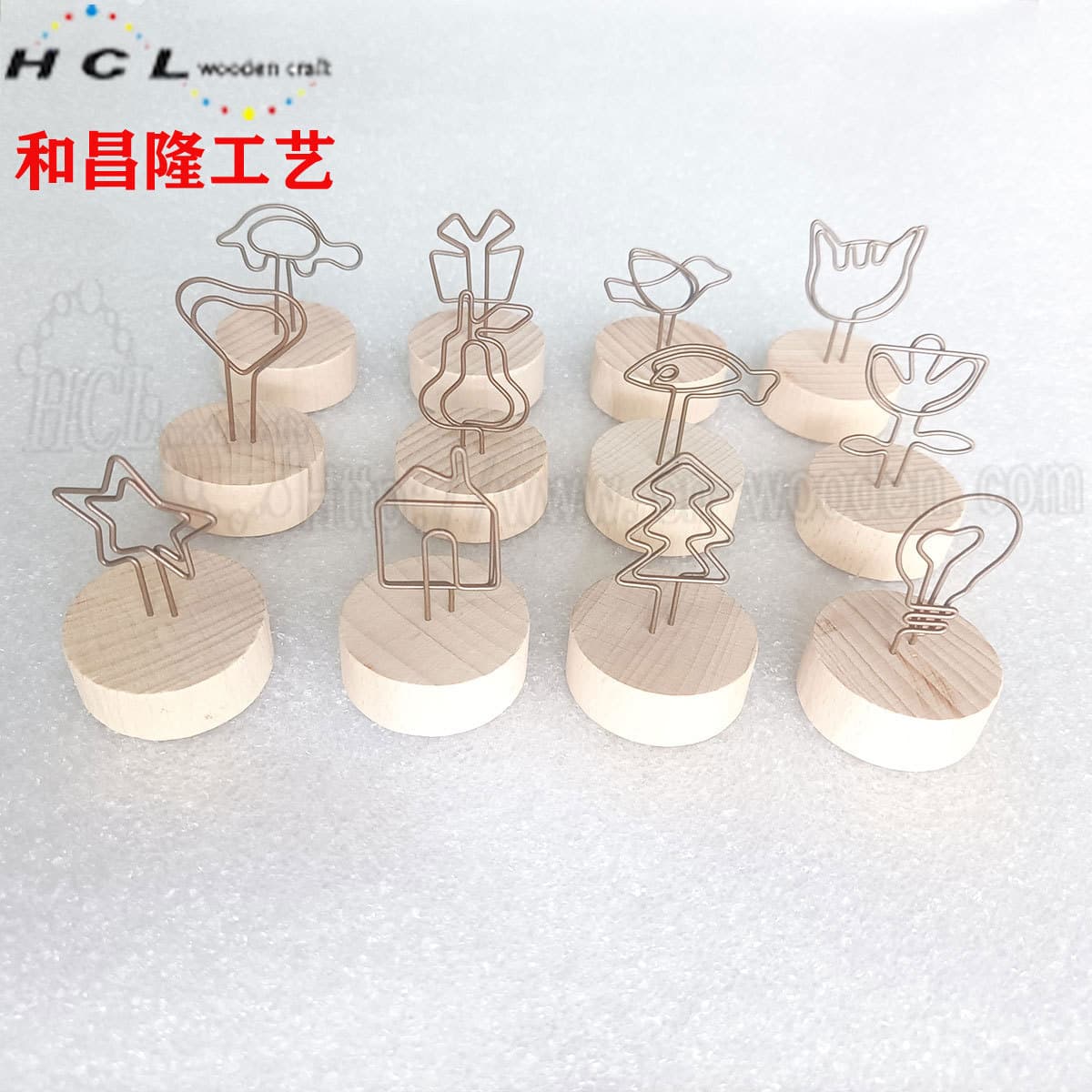 Creative Wooden Photo Clip Retro Wire-Shaped Note Holder Corporate Gift DIY Decorative Figurine