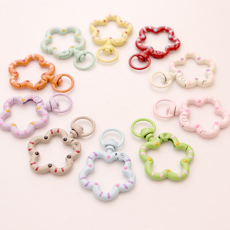 Colorful plum blossom open ring flower spring buckle diy jewelry accessories wholesale painted metal ring universal keychain
