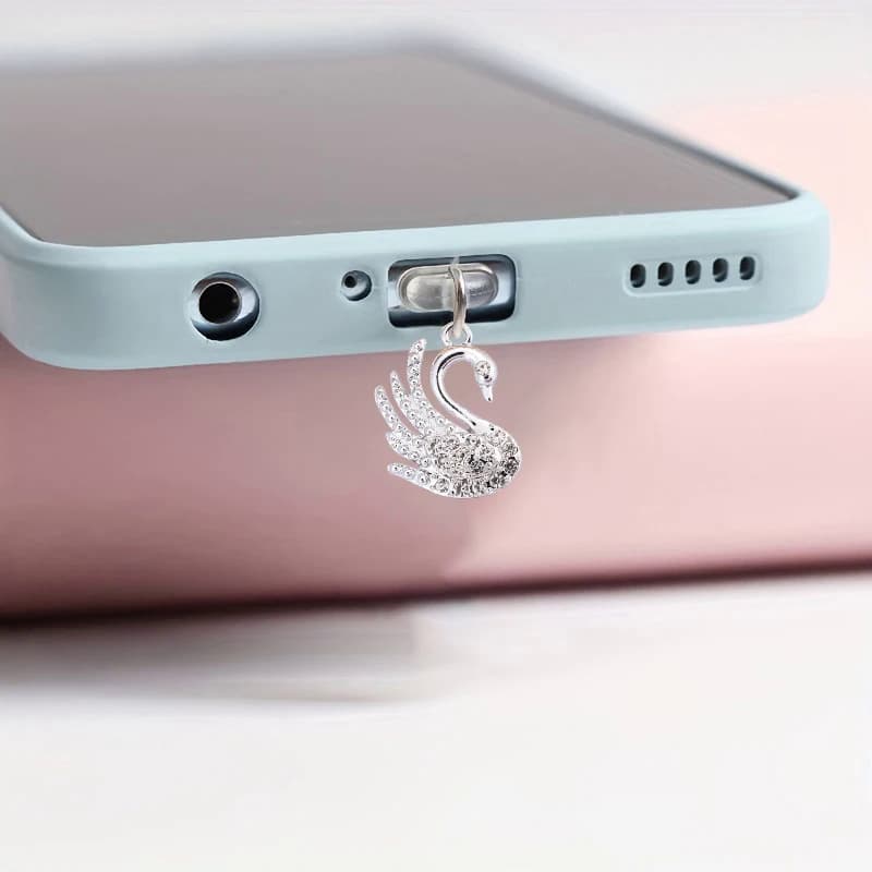 Mobile Phone Dust Plug Beautiful Swan Fashionable Alloy Diamond
