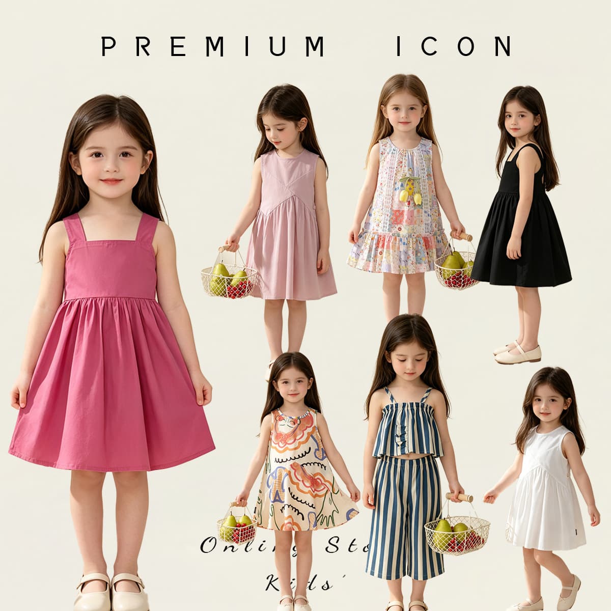 Baby Girl Vacation Style Dress Colorful Floral Strapless Dress Blue White Striped Dress Children Beach Seaside Dress Summer