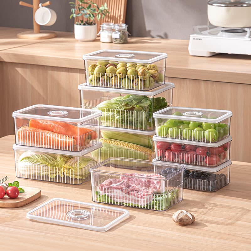 Timer Refrigerator Storage Box, PET Large Capacity Transparent Storage Box, Manufacturer Wholesale Multifunctional Sealed Fresh-Keeping Container