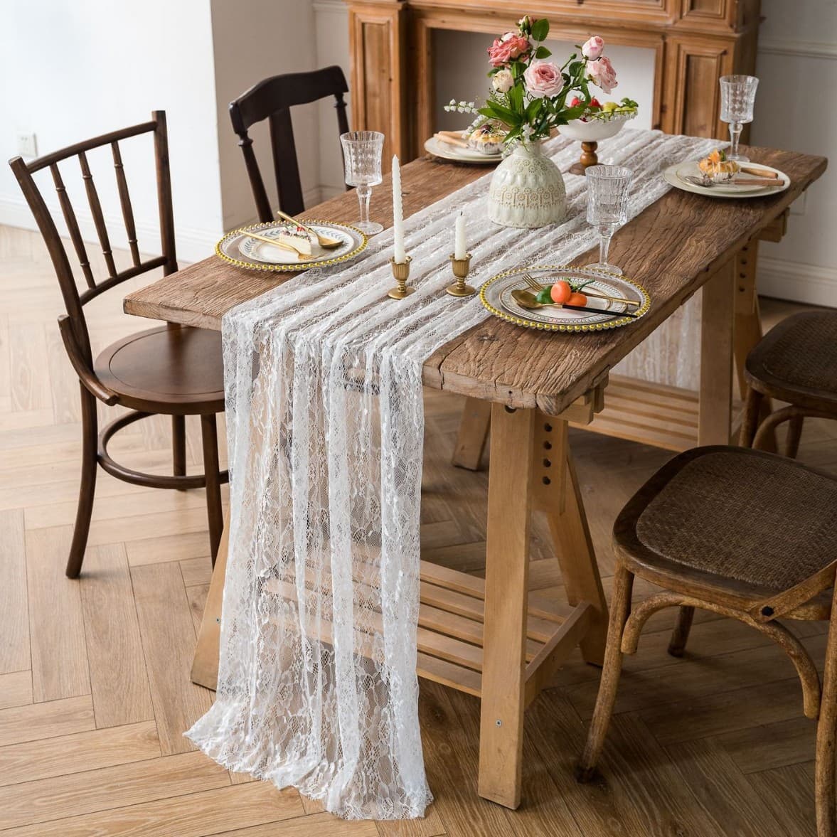 Cross-border table runner white wedding lace embroidery floral vintage Christmas tea party black Halloween decoration tablecloth