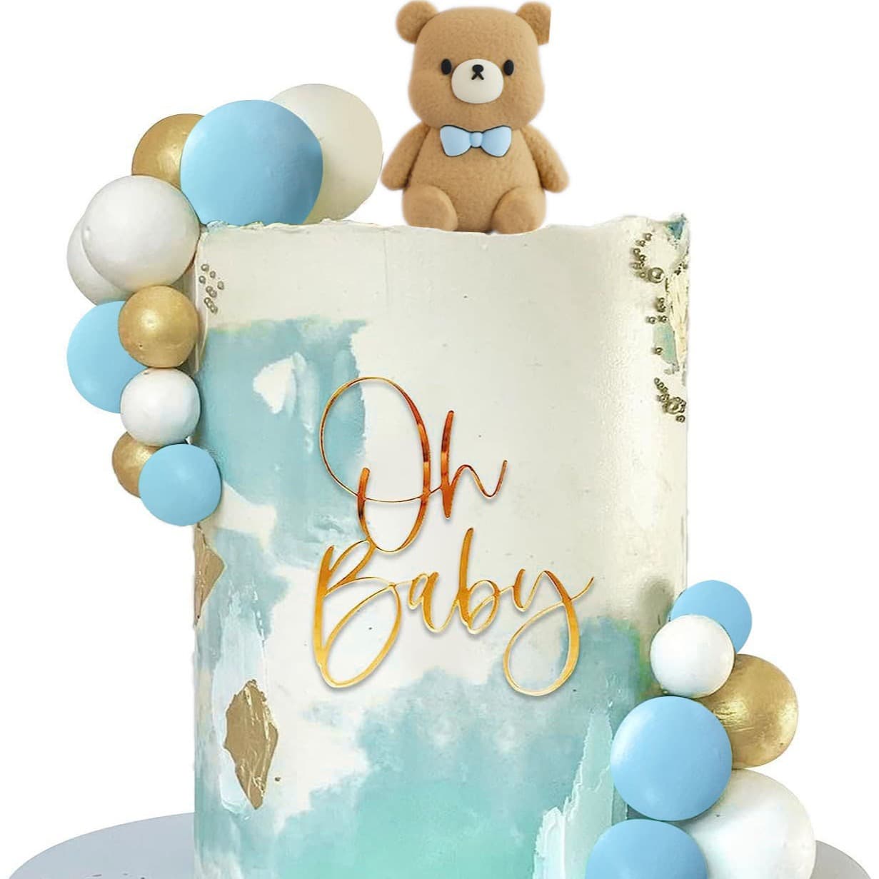 Cross-border bakery cake insert blue and white round cake decoration bear cake insert row ornaments 21 pieces