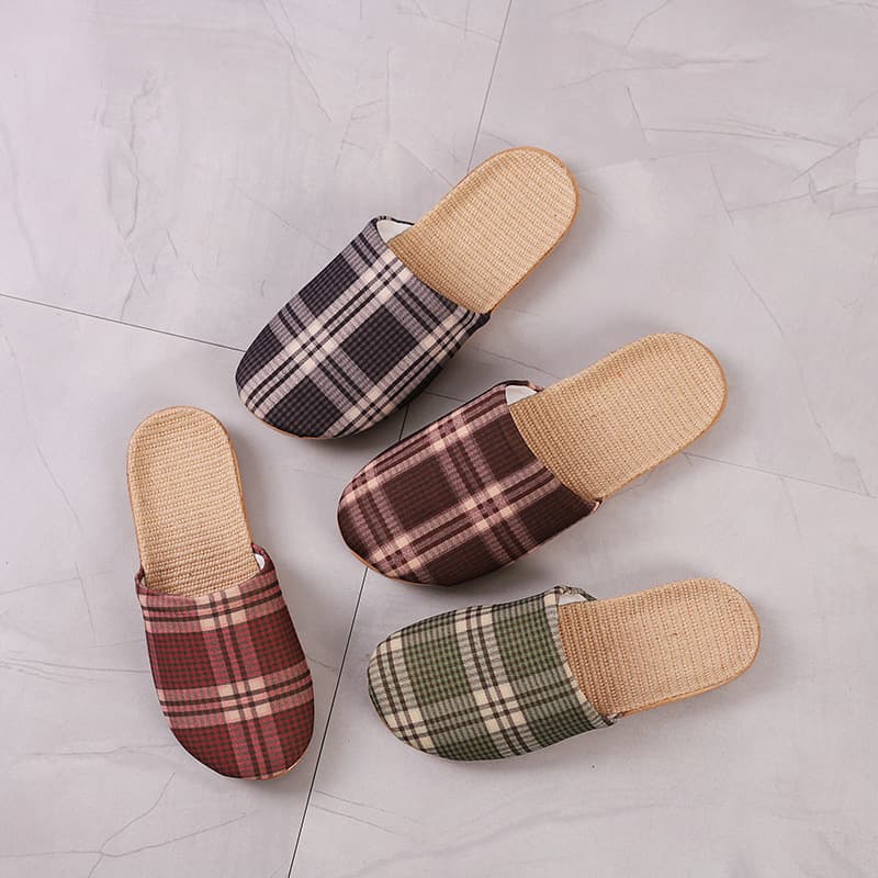 New Summer Men's and Women's Linen Plaid Korean Style Chiffon Soft Washable Home Indoor Sandals for Outdoor Wear